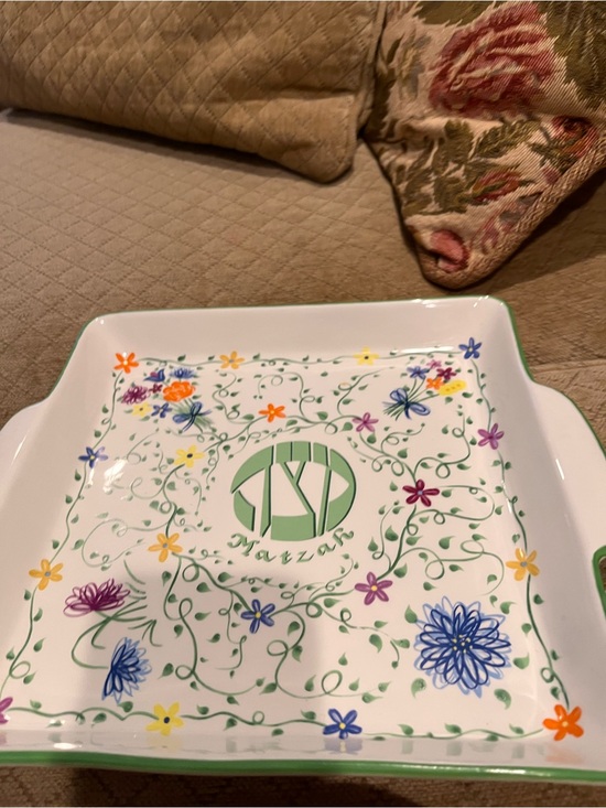Other - Hand-Painted Floral Ceramic Matzah/ Passover plate